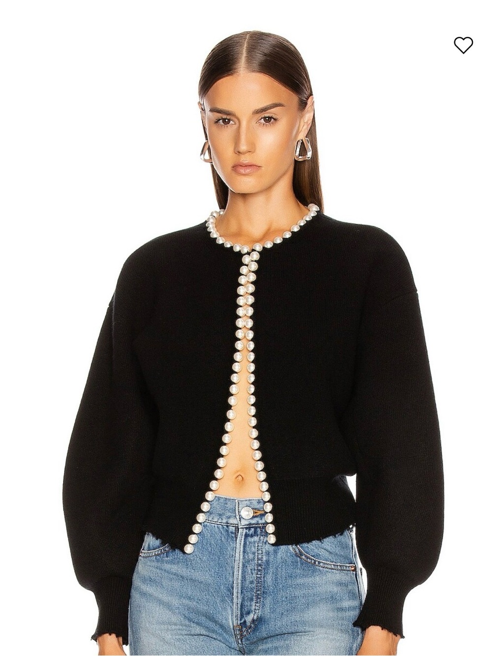 Alexander Wang Black Knit Cardigan with Pearl Trim